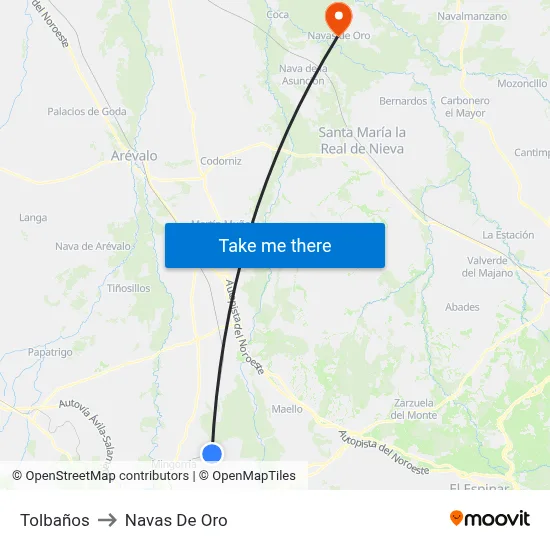Tolbaños to Navas De Oro map