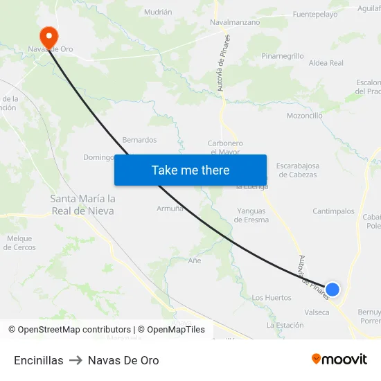 Encinillas to Navas De Oro map