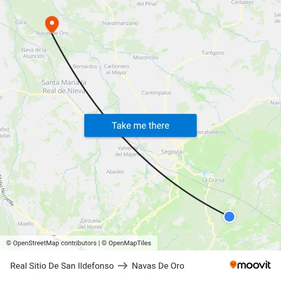 Real Sitio De San Ildefonso to Navas De Oro map