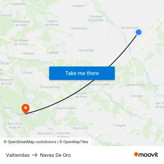 Valtiendas to Navas De Oro map