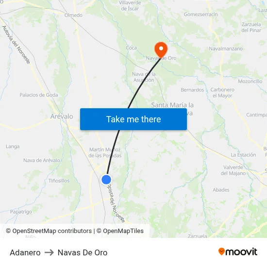 Adanero to Navas De Oro map