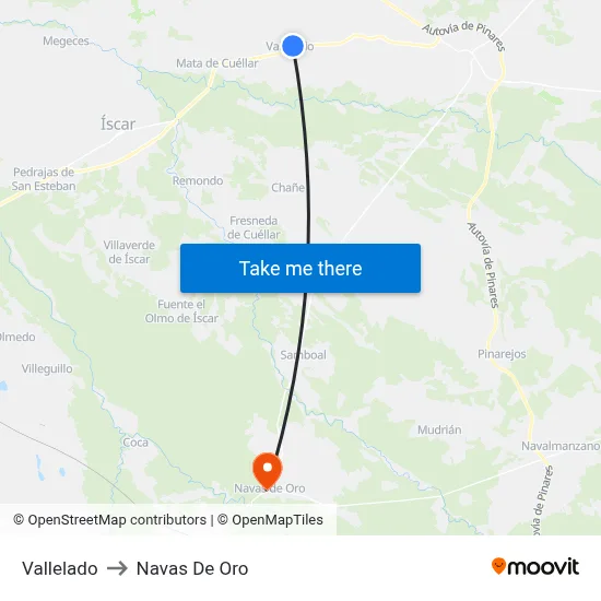 Vallelado to Navas De Oro map