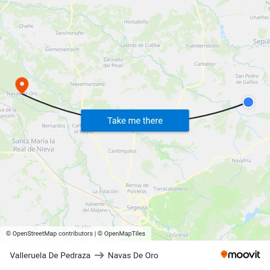 Valleruela De Pedraza to Navas De Oro map