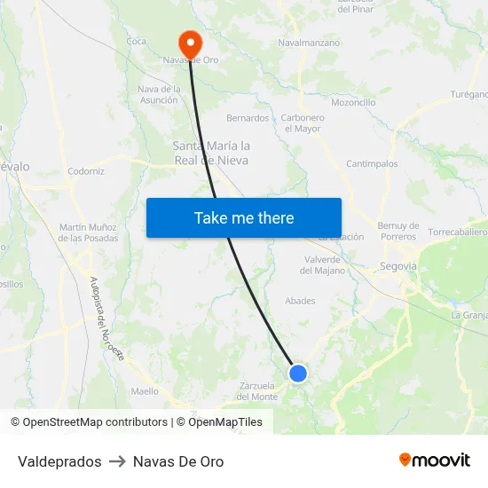Valdeprados to Navas De Oro map