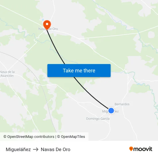 Migueláñez to Navas De Oro map