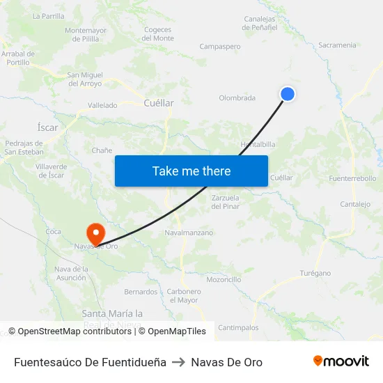 Fuentesaúco De Fuentidueña to Navas De Oro map