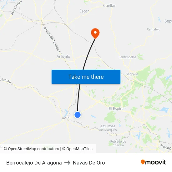 Berrocalejo De Aragona to Navas De Oro map