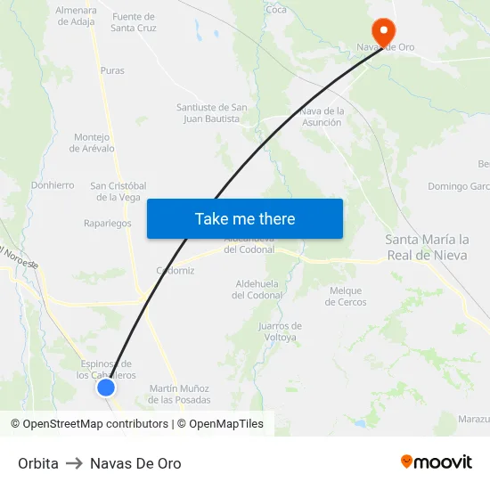 Orbita to Navas De Oro map