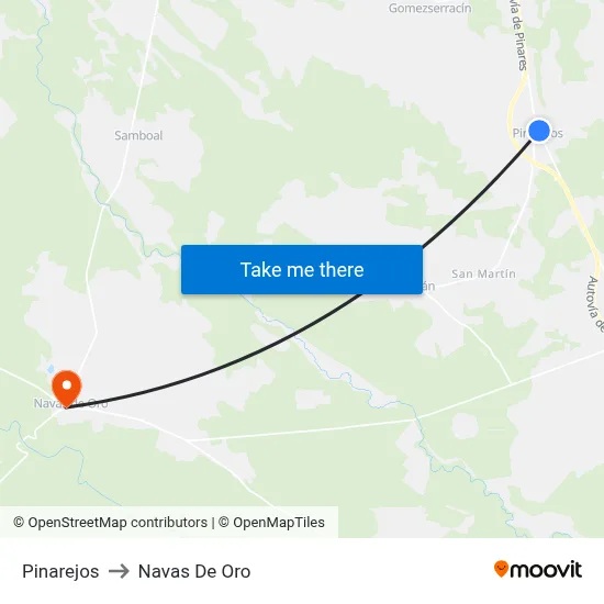 Pinarejos to Navas De Oro map