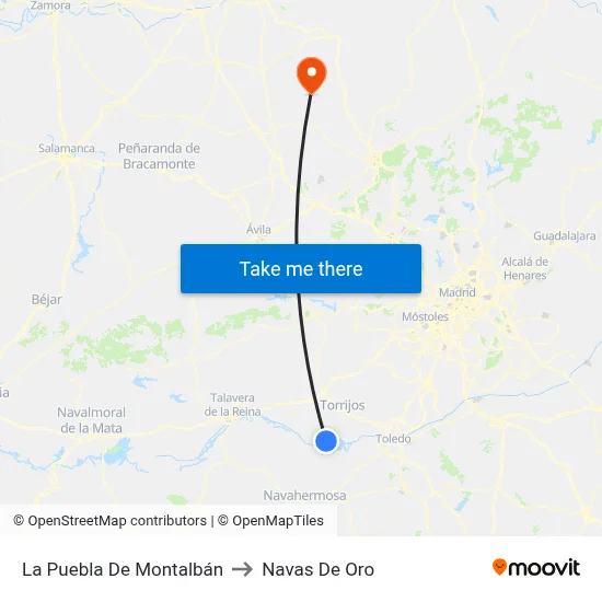 La Puebla De Montalbán to Navas De Oro map