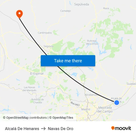 Alcalá De Henares to Navas De Oro map
