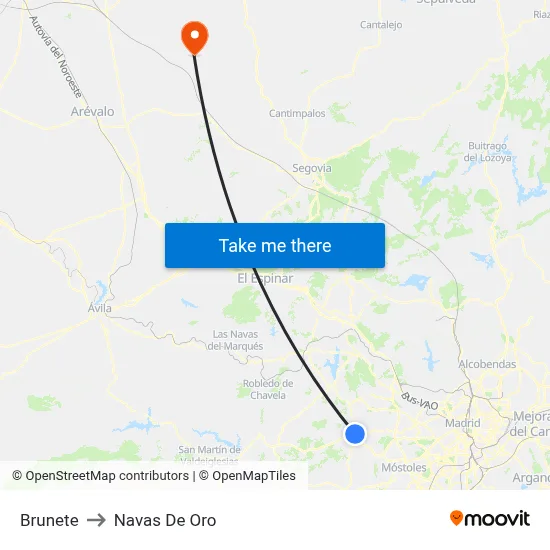 Brunete to Navas De Oro map