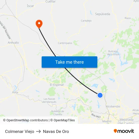 Colmenar Viejo to Navas De Oro map