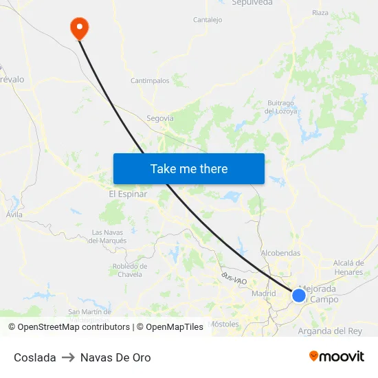 Coslada to Navas De Oro map