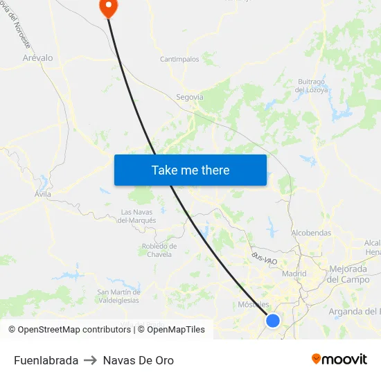 Fuenlabrada to Navas De Oro map