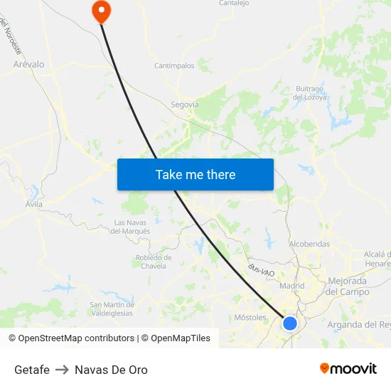 Getafe to Navas De Oro map