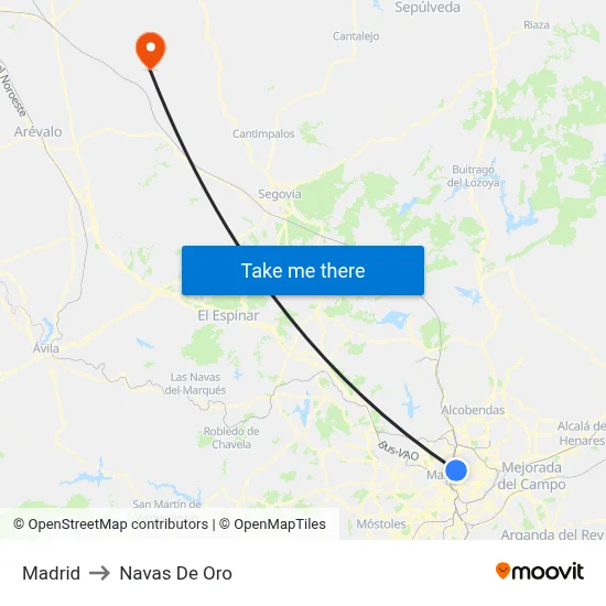 Madrid to Navas De Oro map