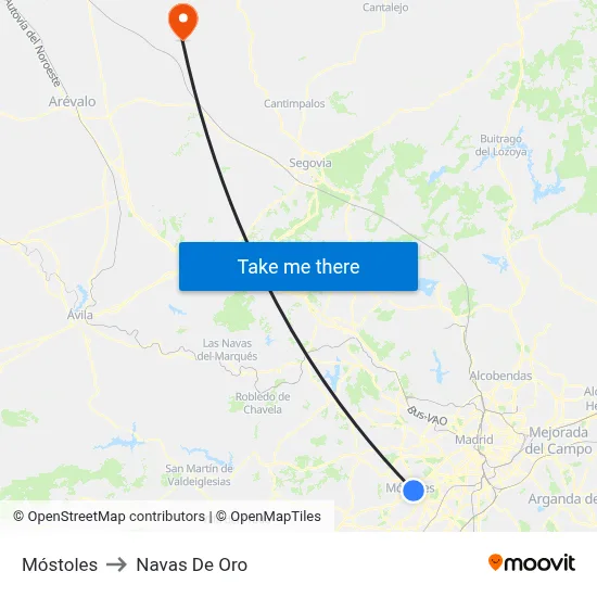 Móstoles to Navas De Oro map