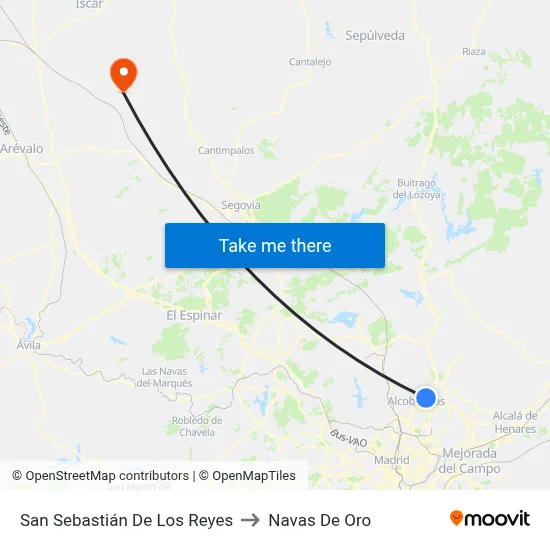 San Sebastián De Los Reyes to Navas De Oro map