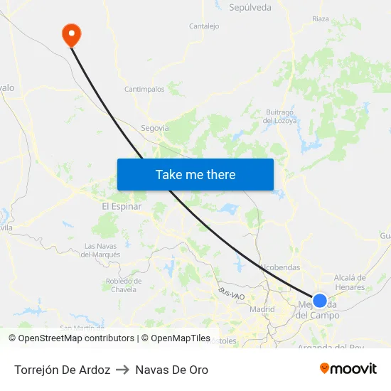 Torrejón De Ardoz to Navas De Oro map
