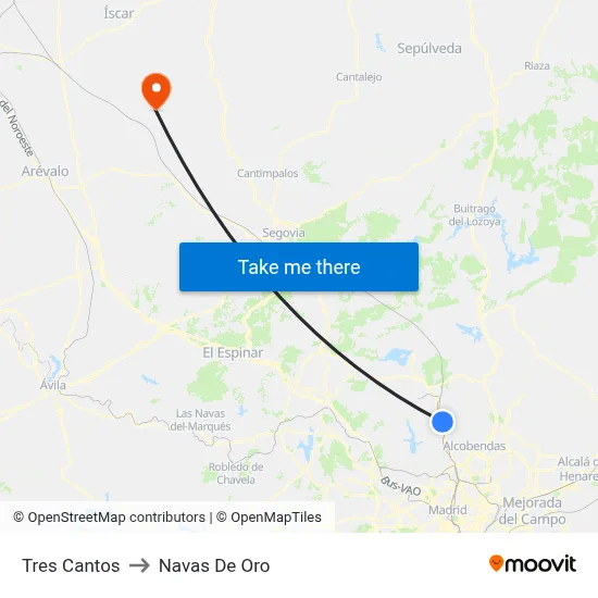 Tres Cantos to Navas De Oro map
