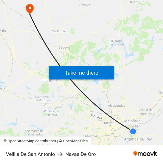 Velilla De San Antonio to Navas De Oro map