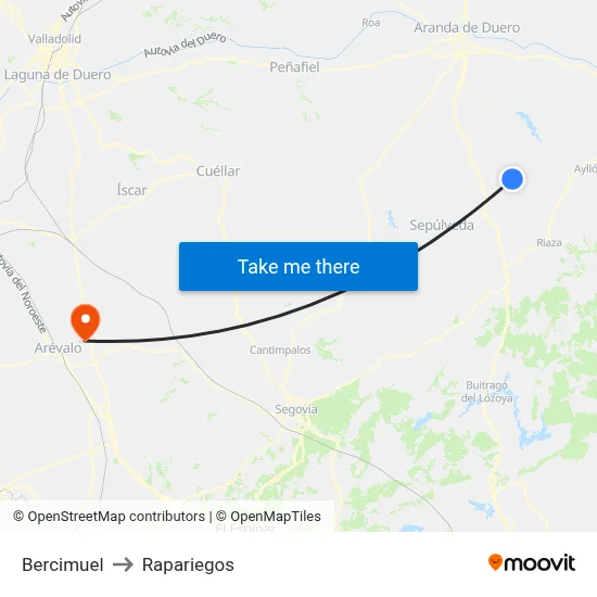 Bercimuel to Rapariegos map