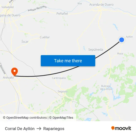 Corral De Ayllón to Rapariegos map