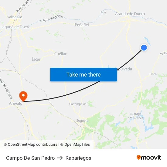 Campo De San Pedro to Rapariegos map