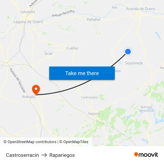 Castroserracín to Rapariegos map