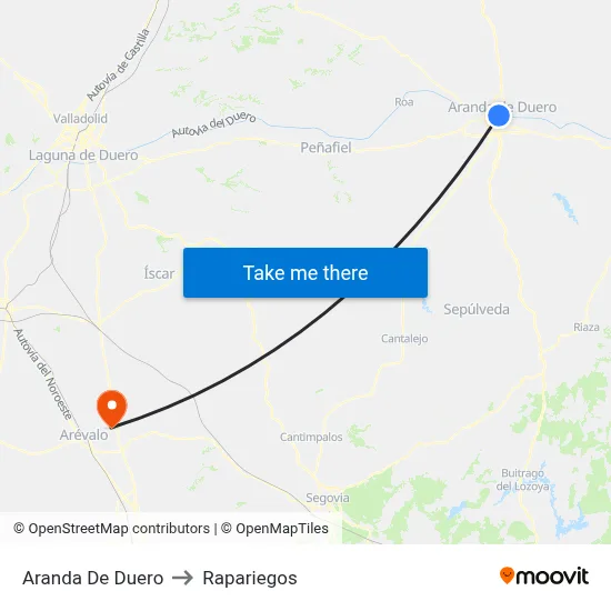 Aranda De Duero to Rapariegos map