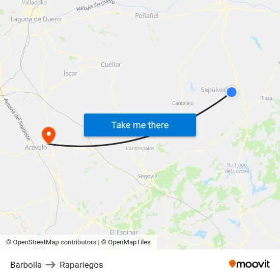Barbolla to Rapariegos map