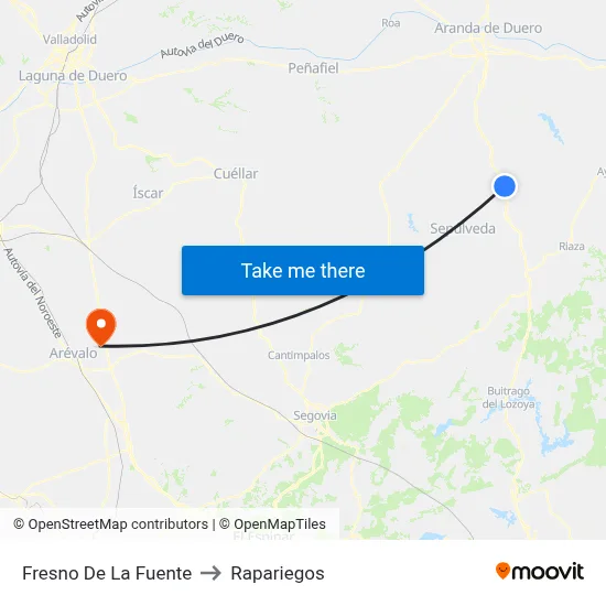 Fresno De La Fuente to Rapariegos map