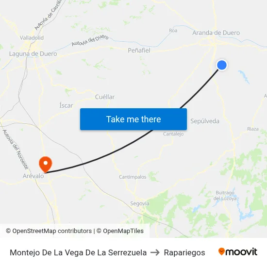 Montejo De La Vega De La Serrezuela to Rapariegos map