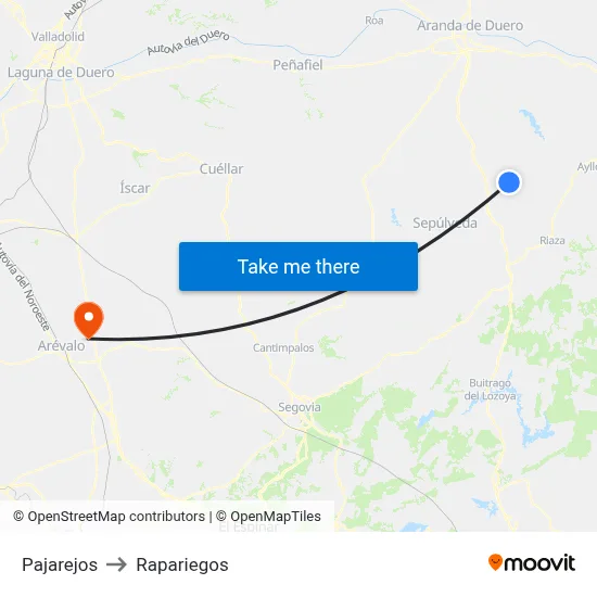 Pajarejos to Rapariegos map
