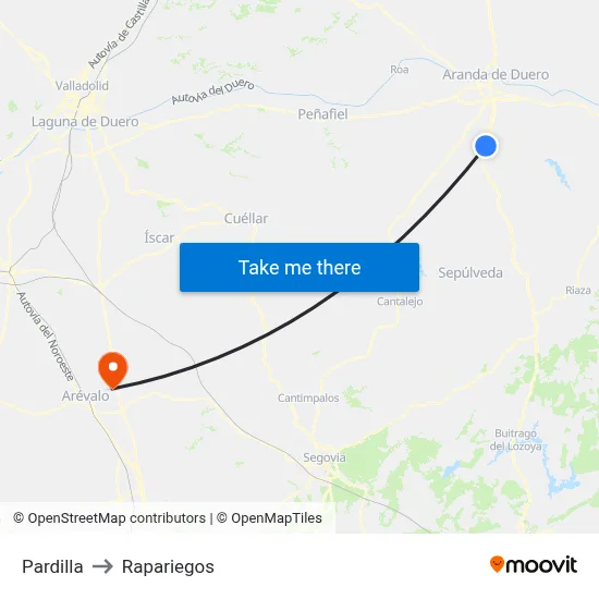 Pardilla to Rapariegos map