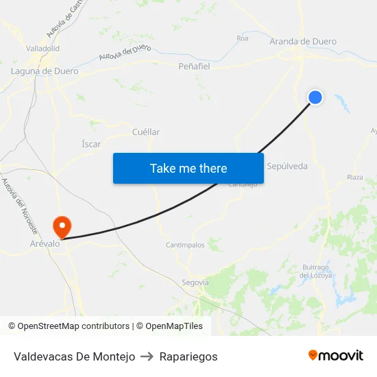 Valdevacas De Montejo to Rapariegos map