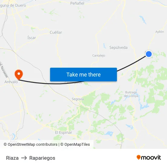 Riaza to Rapariegos map