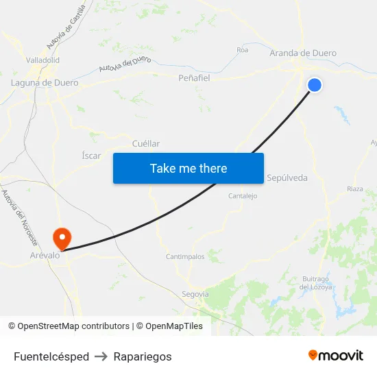 Fuentelcésped to Rapariegos map