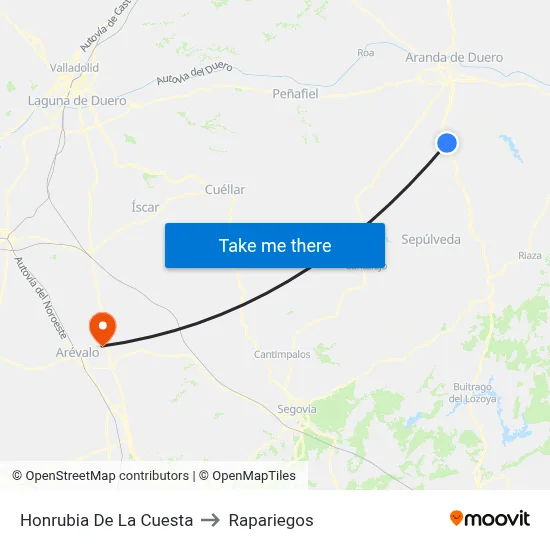 Honrubia De La Cuesta to Rapariegos map