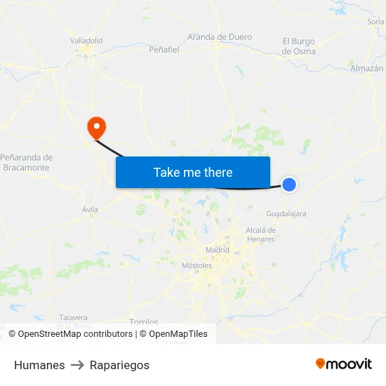 Humanes to Rapariegos map