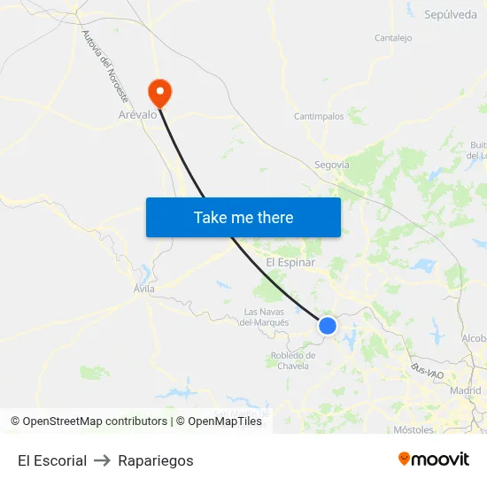 El Escorial to Rapariegos map
