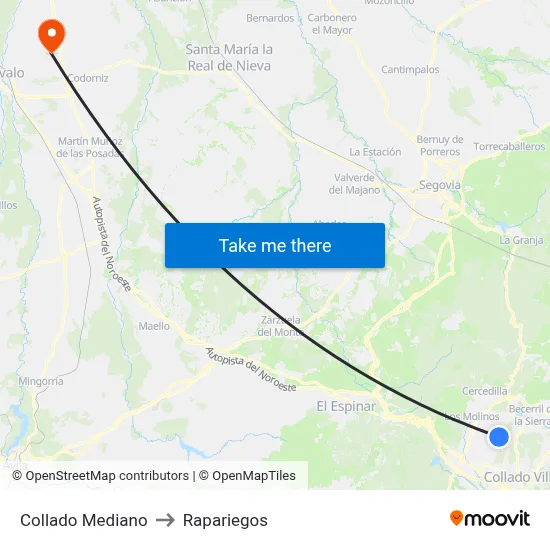 Collado Mediano to Rapariegos map