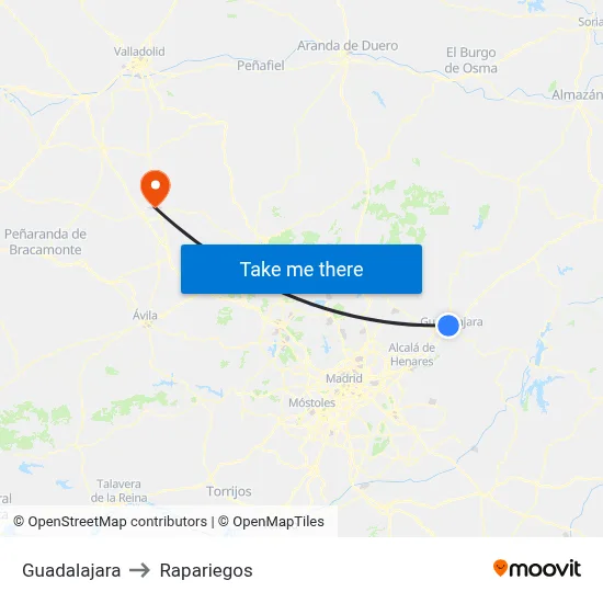 Guadalajara to Rapariegos map