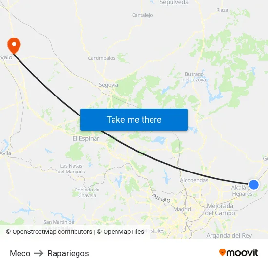 Meco to Rapariegos map