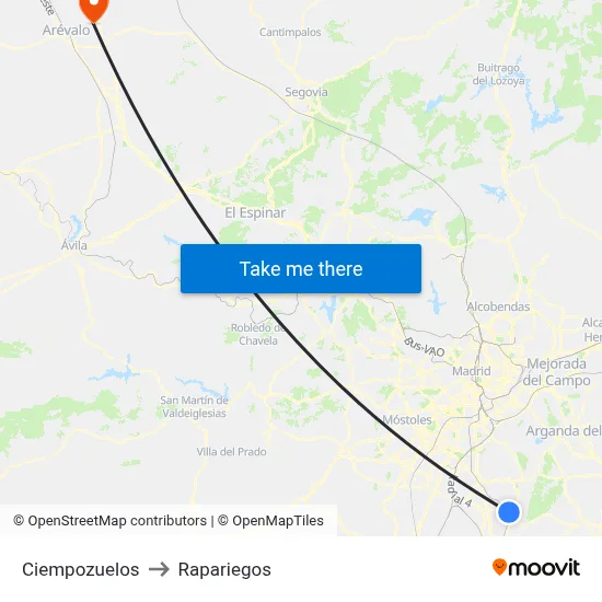 Ciempozuelos to Rapariegos map