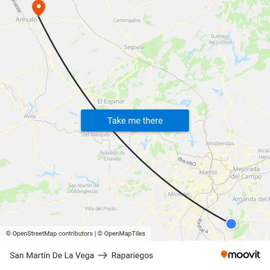 San Martín De La Vega to Rapariegos map