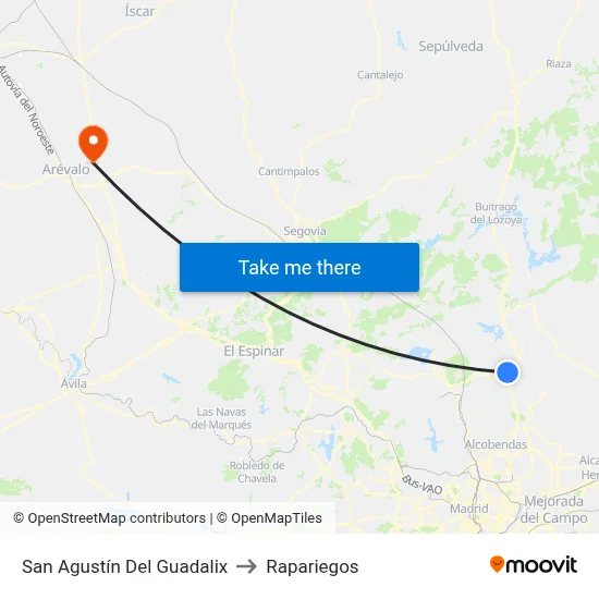 San Agustín Del Guadalix to Rapariegos map