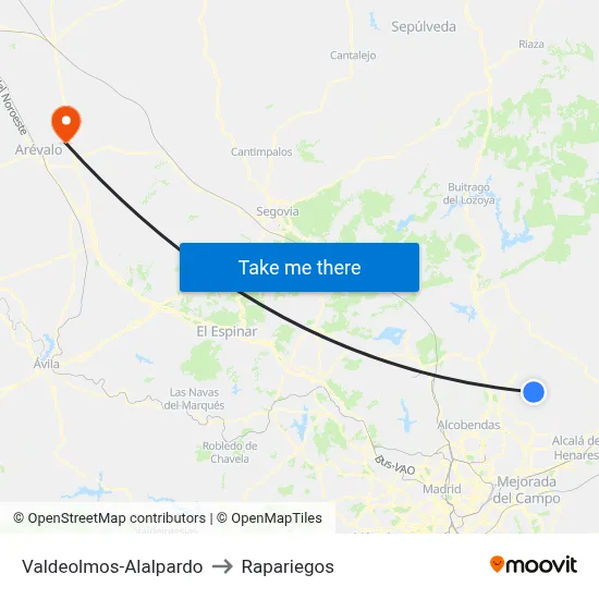 Valdeolmos-Alalpardo to Rapariegos map