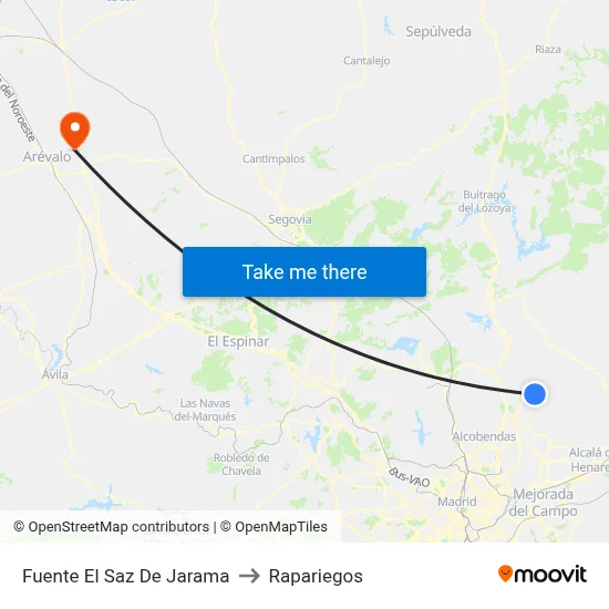 Fuente El Saz De Jarama to Rapariegos map